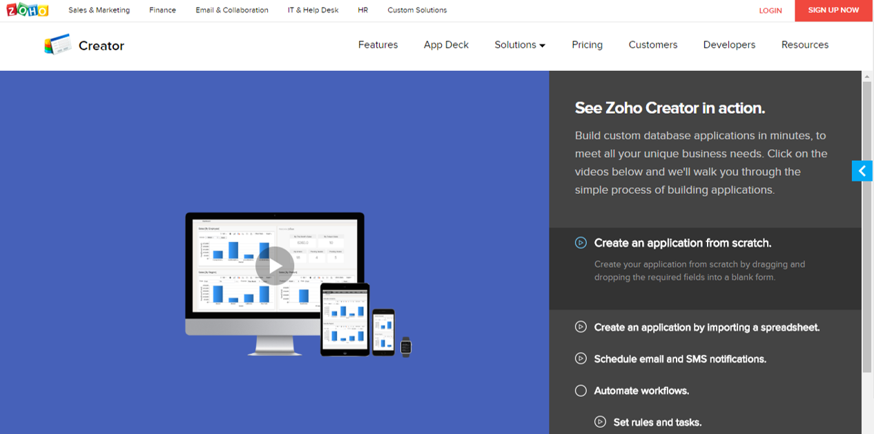 Zoho’s Creator product tour lays out steps in the sidebar