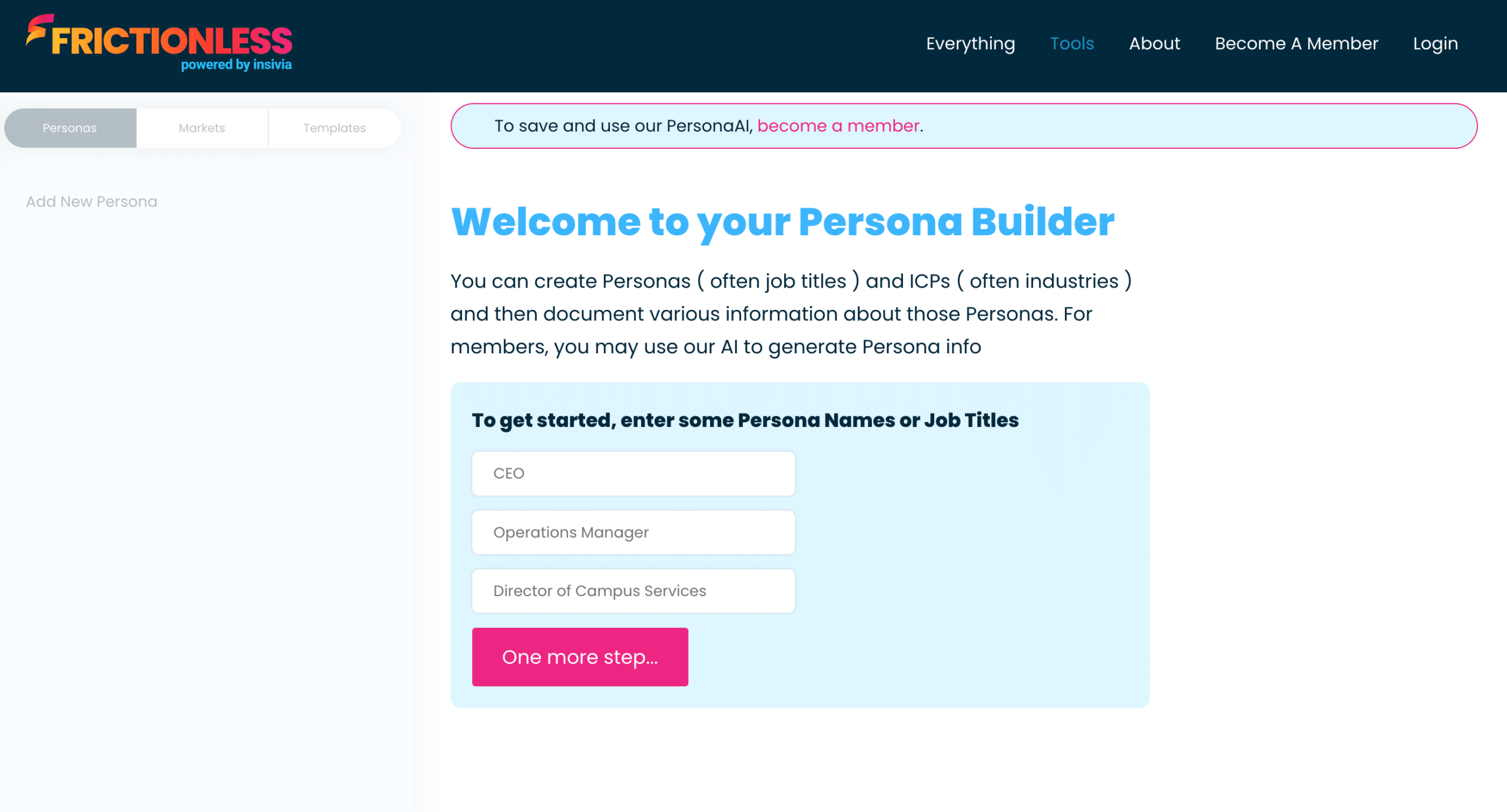 Frictionless AI persona builder tool