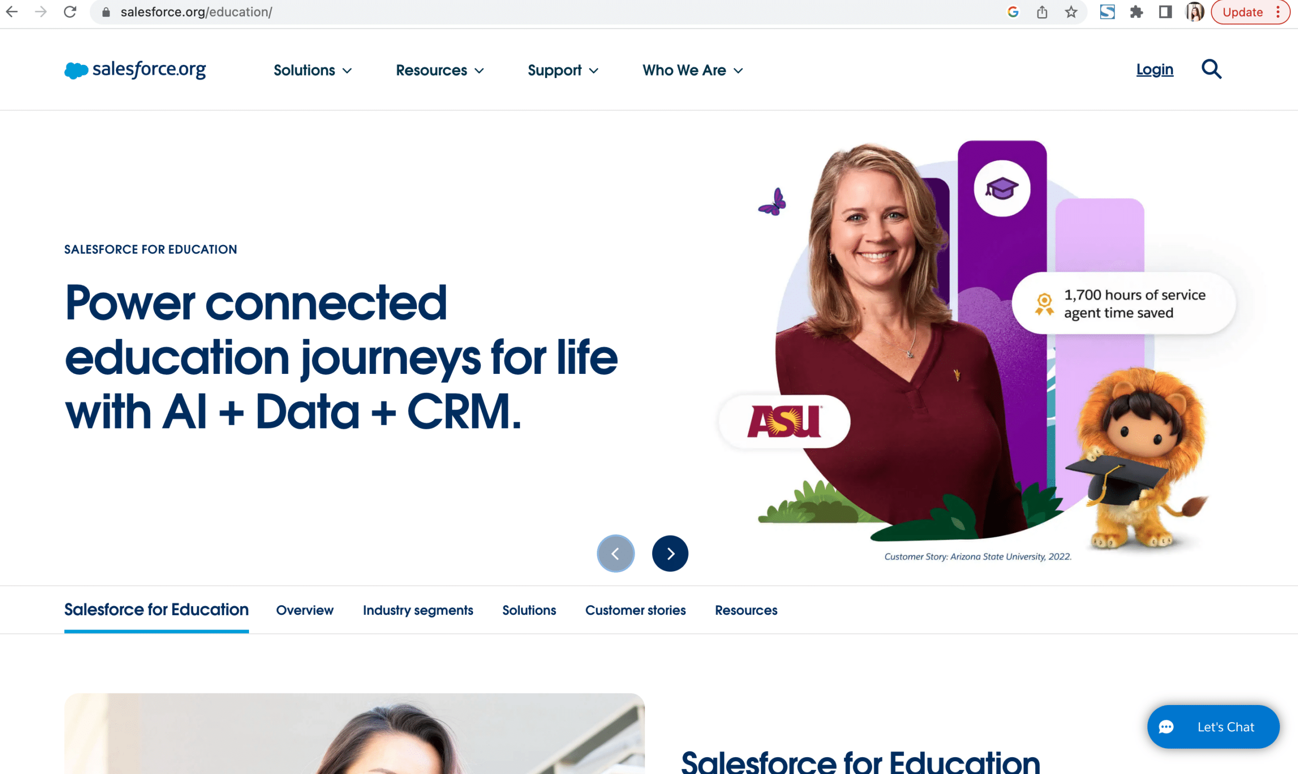 salesforce education targeted page