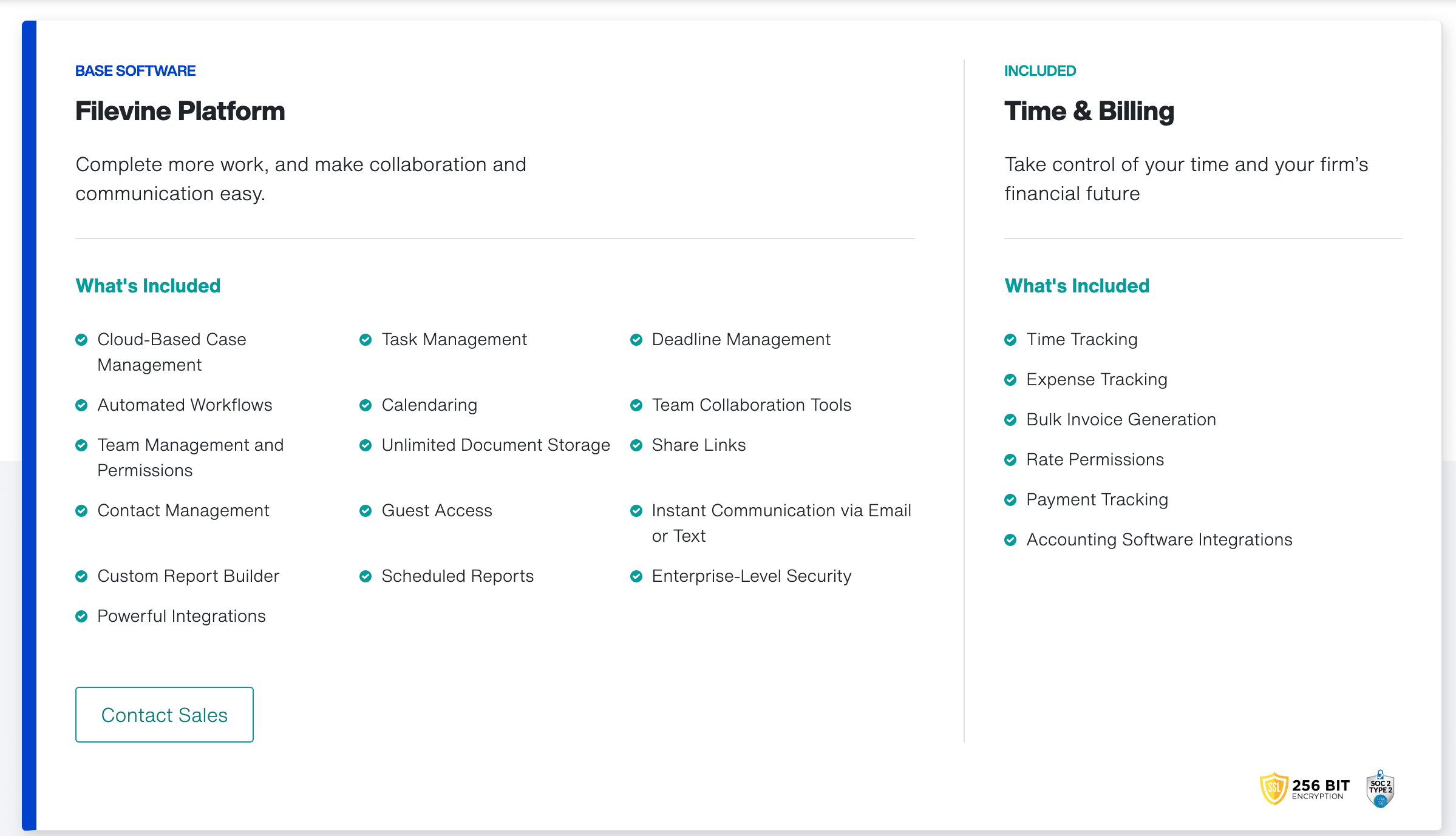 Filevine legal tech software pricing page