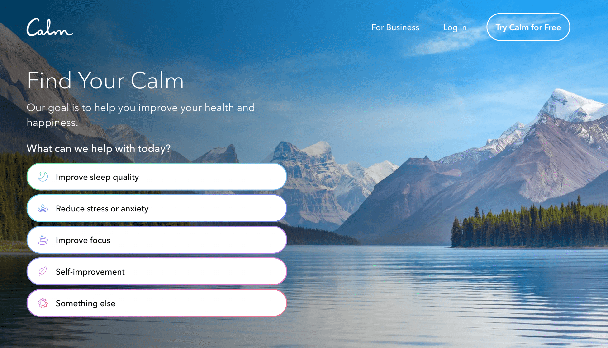 Calm mental health tech app website