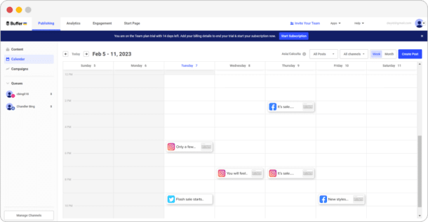 A screenshot of Buffer's calendar view.